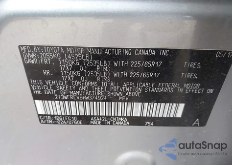 2017 Toyota Rav4 Xle from USA, damaged, VIN 2T3WFREV9HW374924